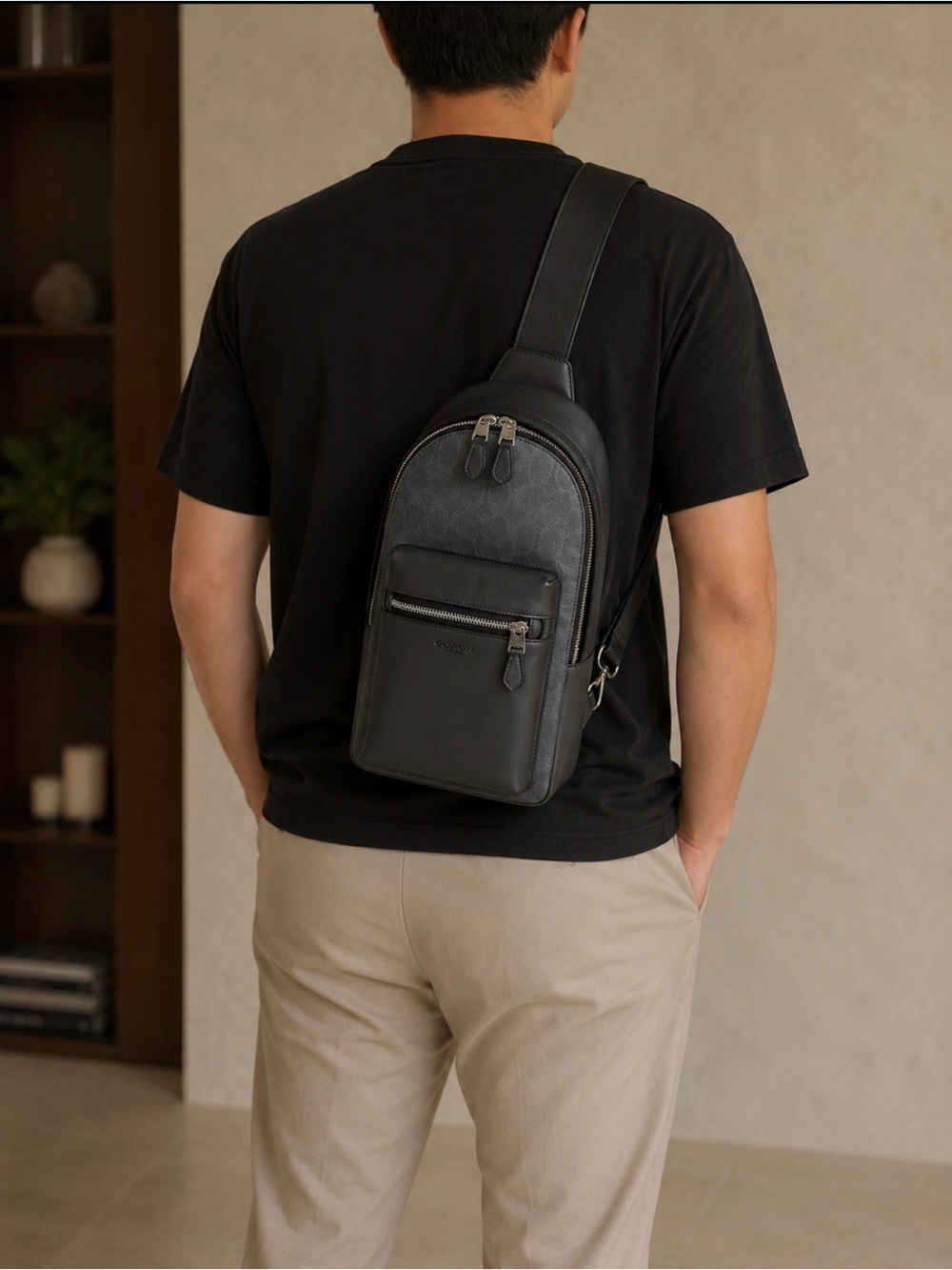 Coach Black Leather Sling Backpack with Silver Hardware - Picture 13 of 13